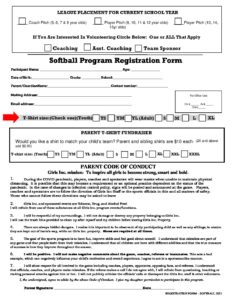 2021 Softball Registration Form