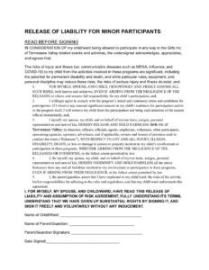 Covid Release of Liability For Minor Participants