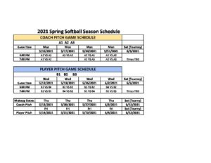 Girls Inc. 2021 Softball Game Schedule