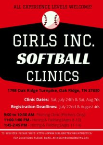 2021 Girls Inc. Softball Clinics Flyer